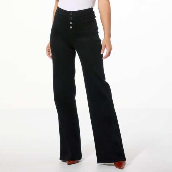 DG2 Diane Gilman New Classic Stretch Button Fly Pull On Jean Size 14 Black Denim - Picture 1 of 7